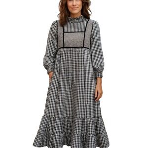 Vintage Peasant Dress Juniors 9 Women's Gingham Check Tiered Cottagecore Country